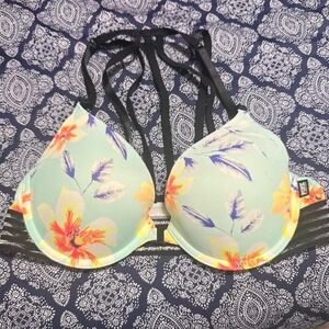 Victoria's Secret PINK Tropical Floral Strappy Cage Back Push-Up Bra 34C Mint